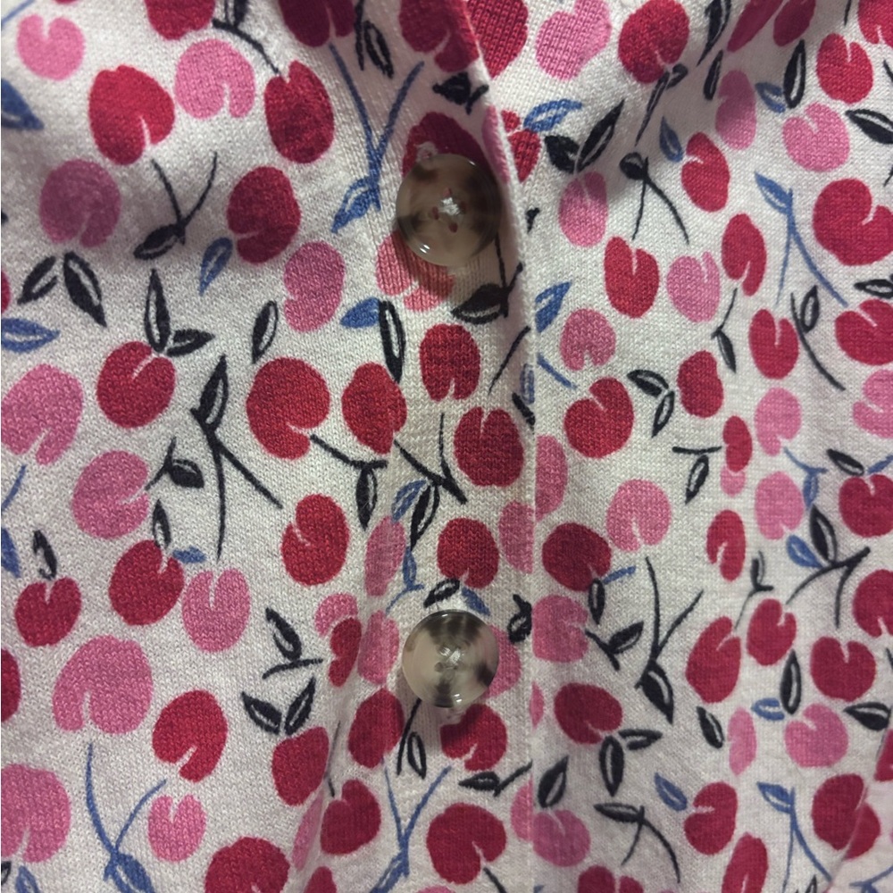 LOFT Cherry Print Women’s L Button Up Half Sleeve Lightweight Sweater - Picture 5 of 5